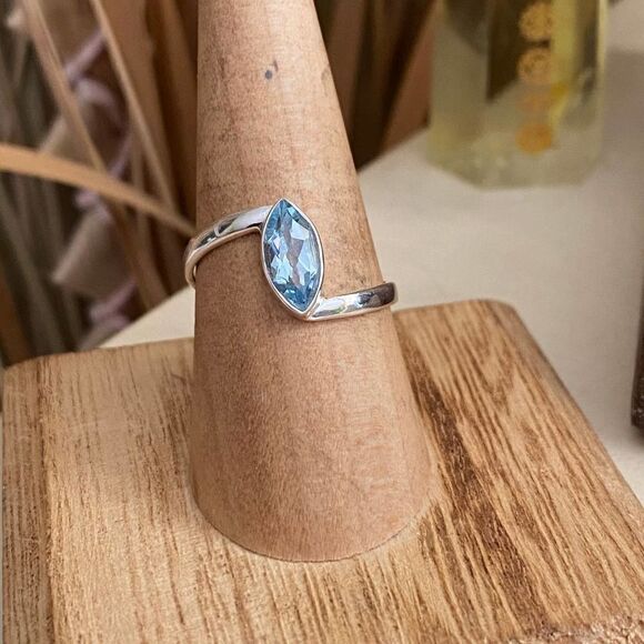 Blue Topaz Sterling Silver Ring Size 8 - Picture 1 of 6
